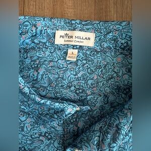 Peter Millar Summer Comfort Golf Polo Men's Size Large Blue Guitar Rose Print